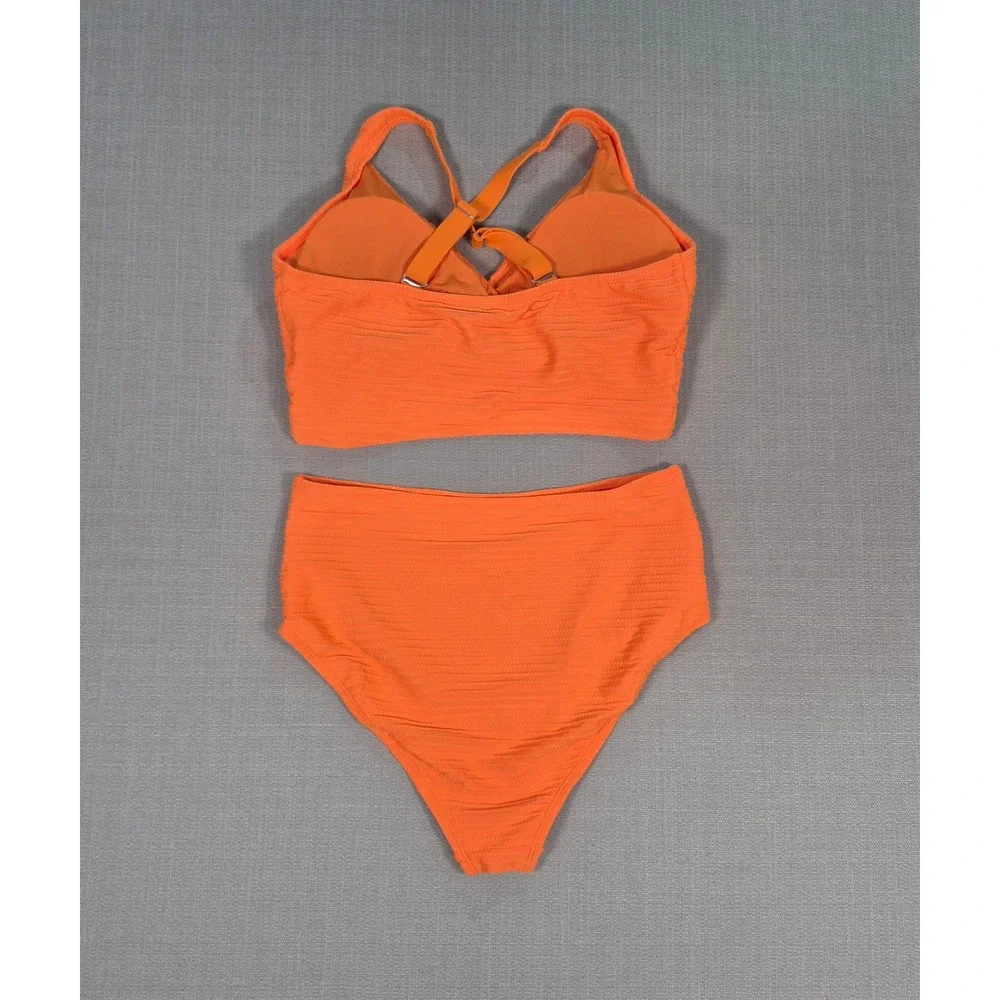 Herseas Large NWOT Orange Textured Twist Front High Waisted Bikini Set Swimsuit